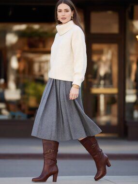 UGG (US 7) Caroline Cigar Brown Leather Heeled Mid-Calf Buckle Boots NIB